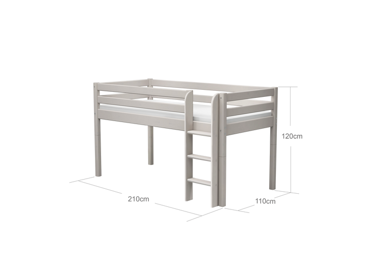 Flexa. Classic mid-high bed with straight ladder - 210cm - Grey washed