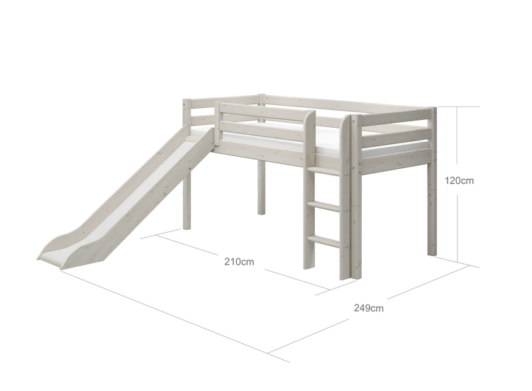 Flexa. Κρεβάτι μεσαίου ύψος Classic με κάθετη σκάλα και τσουλήθρα - 210εκ - Λευκό ντεκαπέ