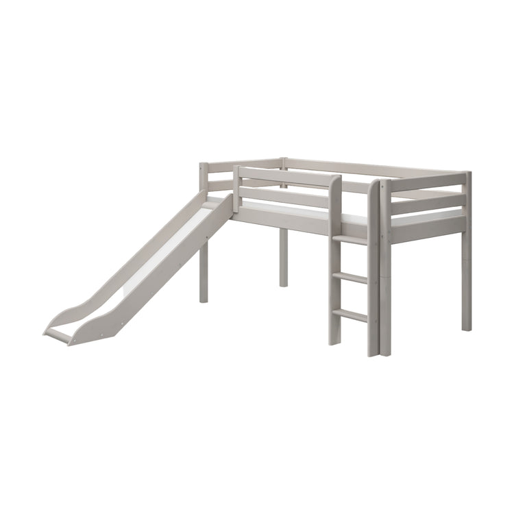 Flexa. Classic mid-high bed with straight ladder and a slide - 210cm - Grey washed