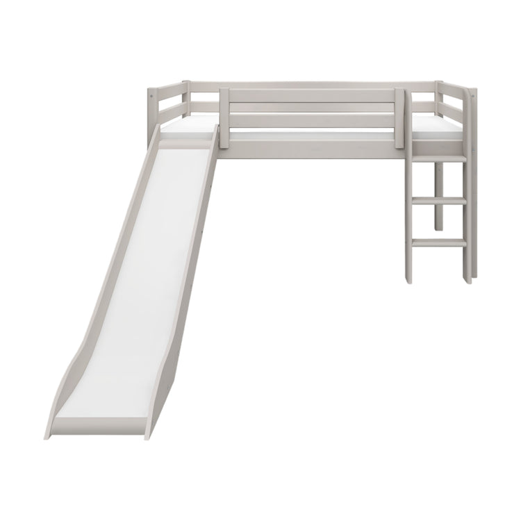Flexa. Κρεβάτι μεσαίου ύψος Classic με κάθετη σκάλα και τσουλήθρα - 210εκ - Γκρι ντεκαπέ