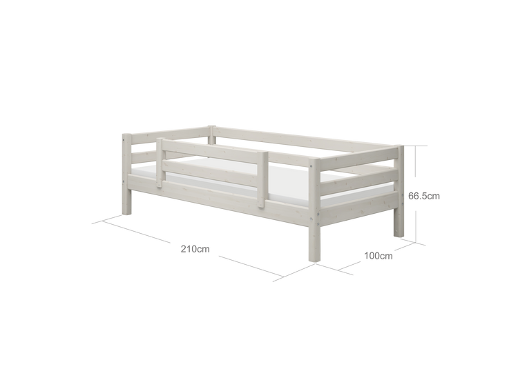 Flexa. Classic bed with centered safety rail 200cm - White washed