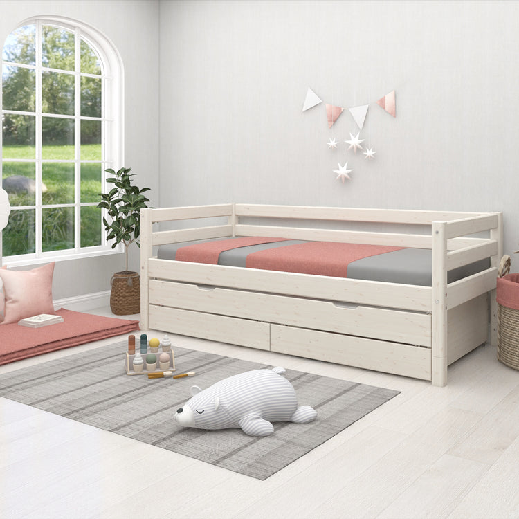 Flexa. Κρεβάτι Classic με κρεβάτι φιλοξενίας και συρτάρια - 210εκ - Λευκό ντεκαπέ