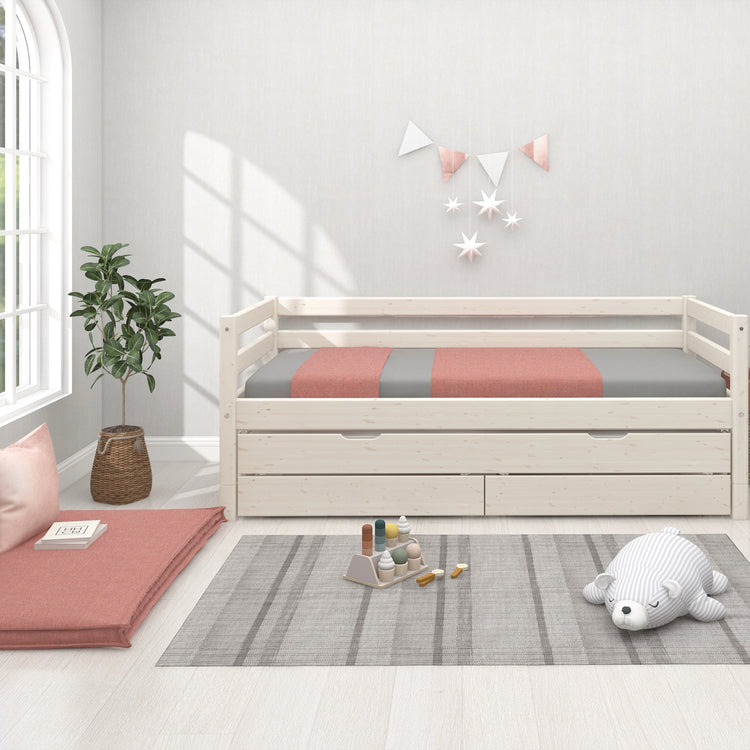 Flexa. Κρεβάτι Classic με κρεβάτι φιλοξενίας και συρτάρια - 210εκ - Λευκό ντεκαπέ