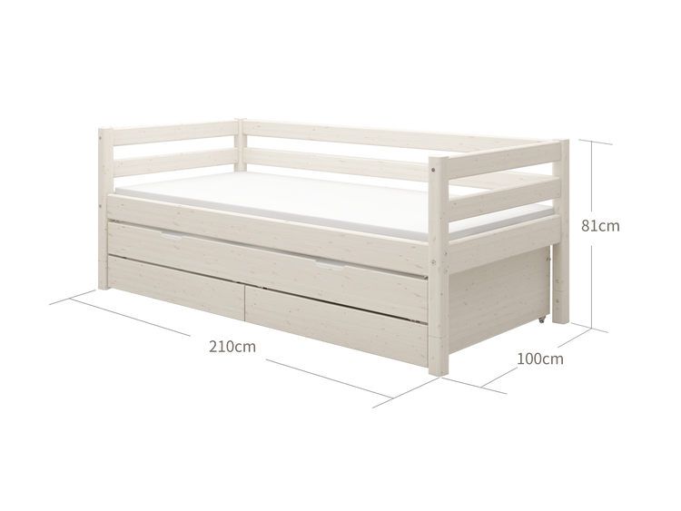 Flexa. Classic bed with trundle pullout bed - 210cm - White washed