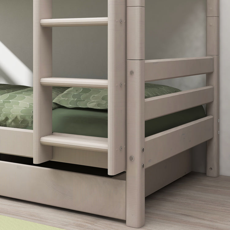 Flexa. Classic bunk bed with straight ladder and two drawers -200cm - Grey washed