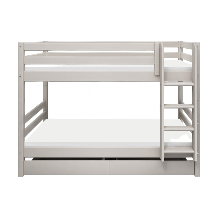 Flexa. Classic bunk bed with straight ladder and two drawers -200cm - Grey washed