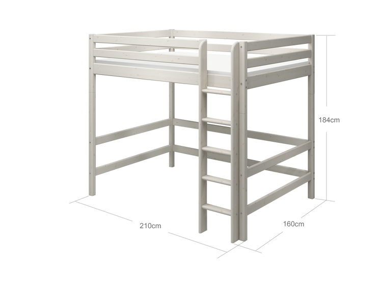 Flexa. Classic high bed with 140cm width and straight ladder - 210cm - White washed
