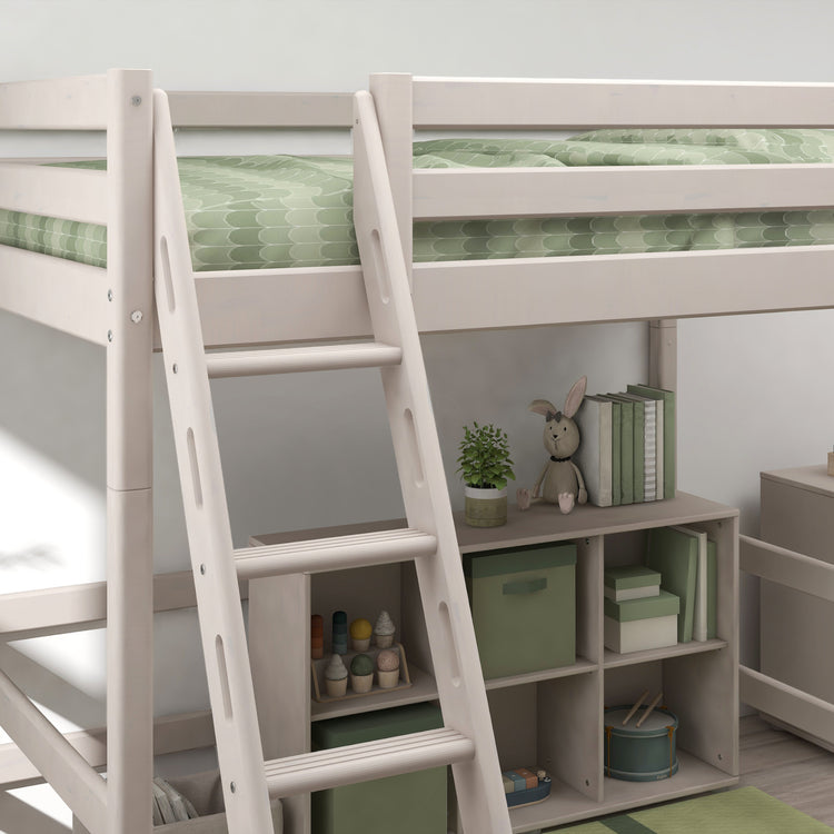 Flexa. Classic high bed with 140cm width and slanting ladder - 210cm - Grey washed