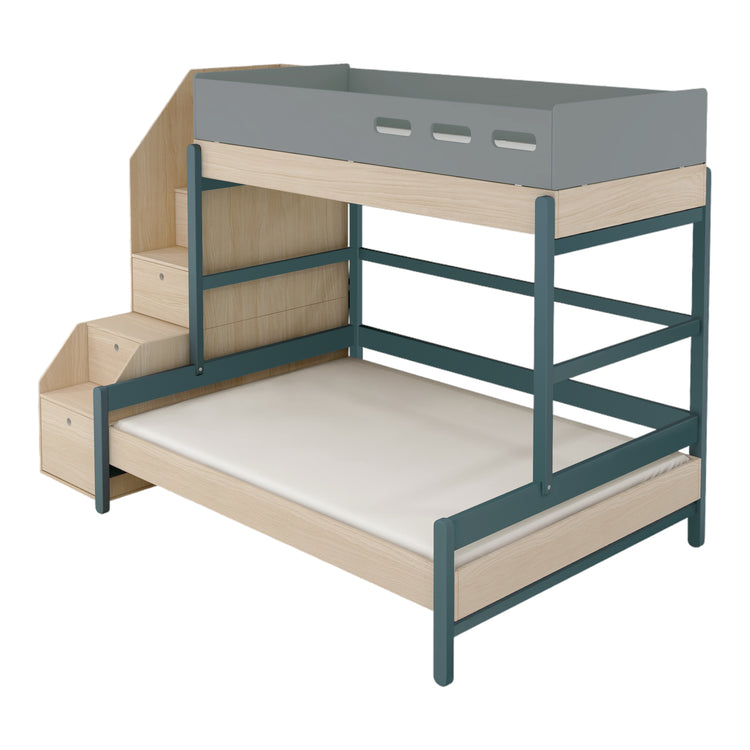 Flexa. Popsicle family bed with staircase - Oak / Blueberry