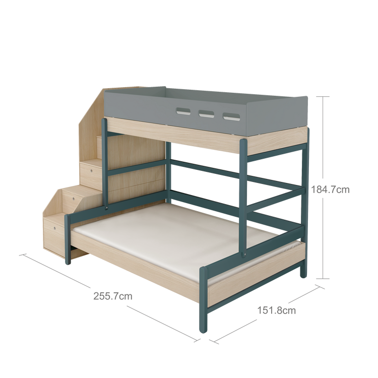 Flexa. Popsicle family bed with staircase - Oak / Blueberry