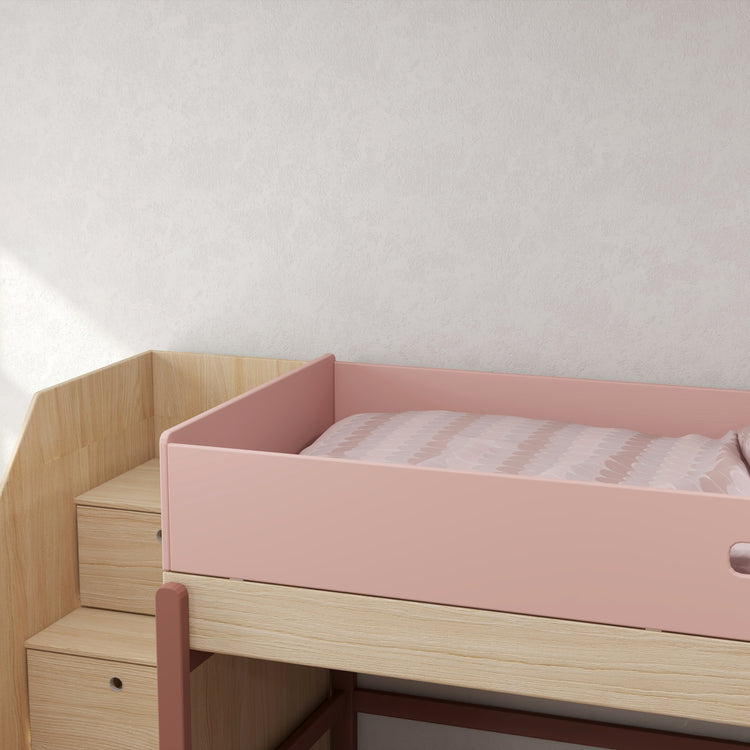 Flexa. Popsicle family bed with staircase - Oak / Cherry