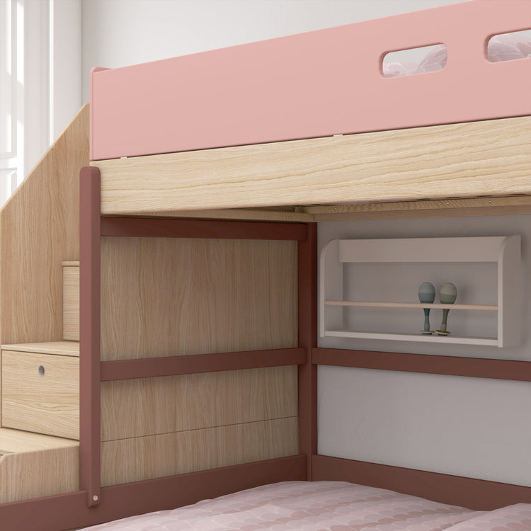 Flexa. Popsicle family bed with staircase - Oak / Cherry