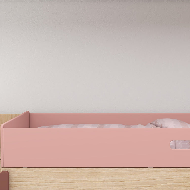 Flexa. Κουκέτα ψηλή Popsicle με σκαλοπάτια και 150εκ κρεβάτι στο κάτω μέρος - Δρυς /αποχρώσεις ροζ