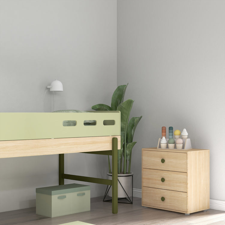 Flexa. Popsicle mid-high bed with staircase - Oak / Kiwi