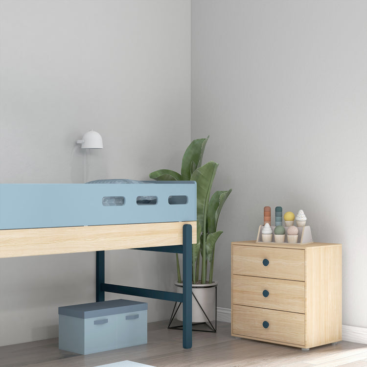 Flexa. Popsicle mid-high bed with staircase - Oak / Blueberry