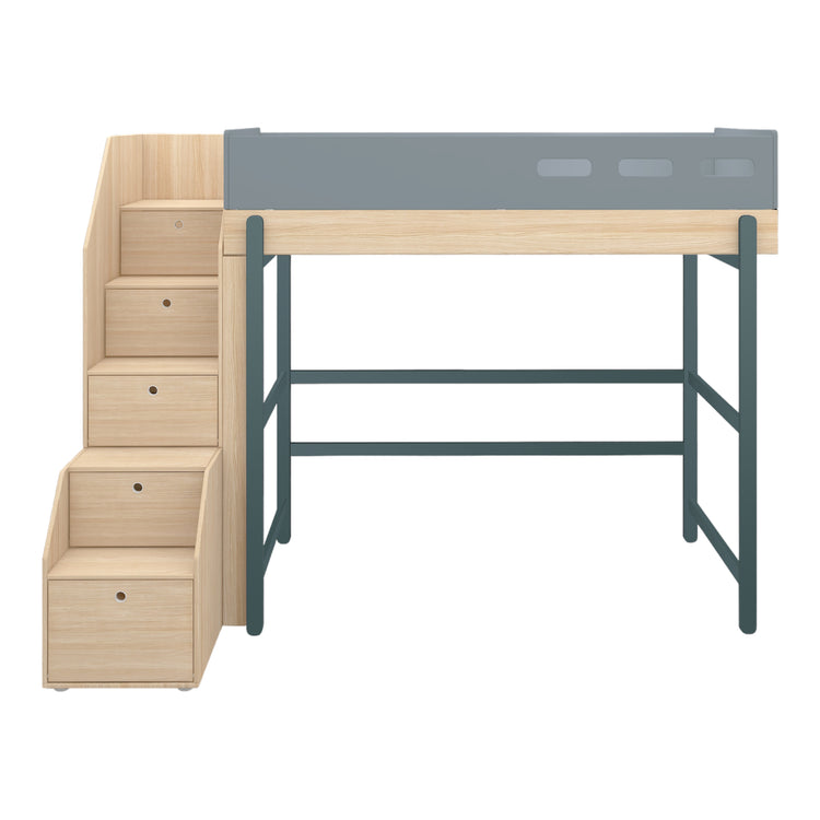 Flexa. Popsicle high bed with staircase - Oak / Blueberry