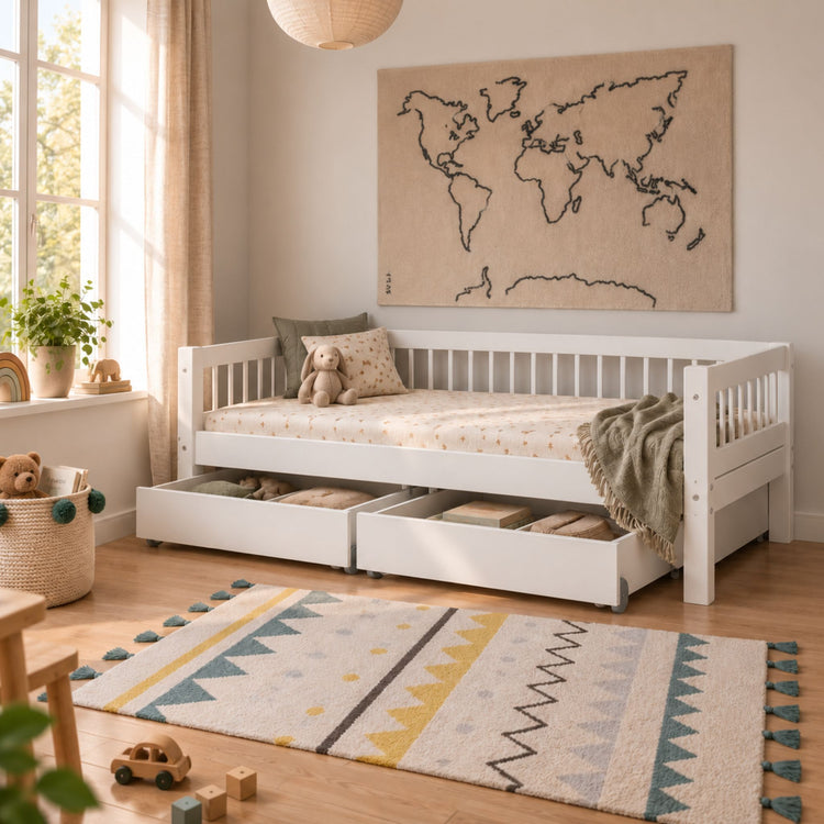 Single Bed with Crossbars and Storage, 90x200 cm, White
