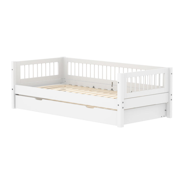 Single Bed with Crossbars, Storage and Safety Rail, 90x200 cm, White