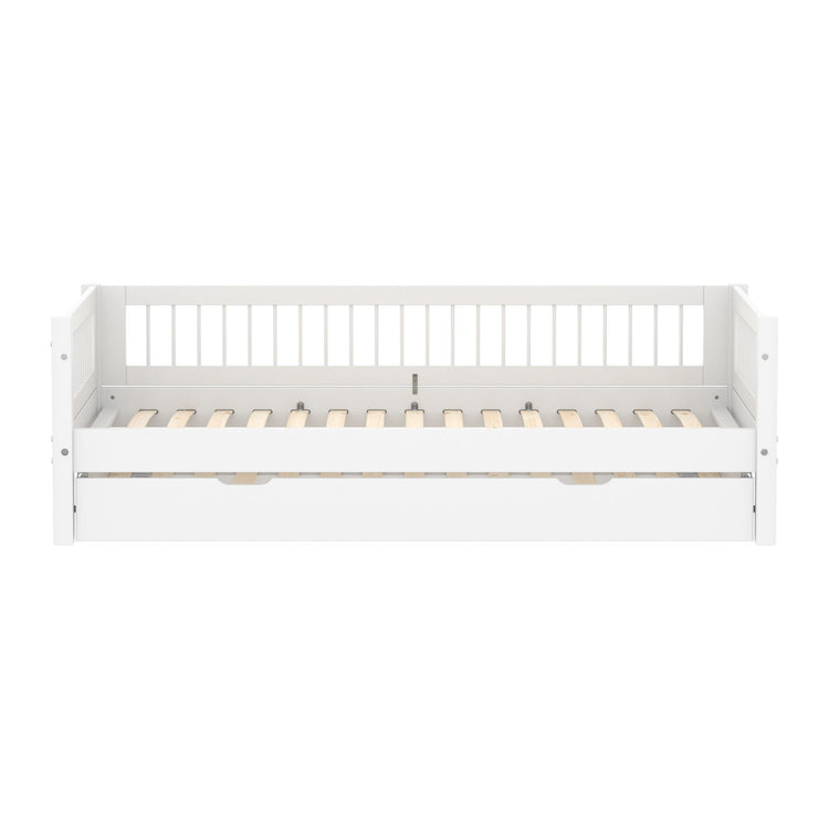 Single Bed with Crossbars, Storage and Safety Rail, 90x200 cm, White