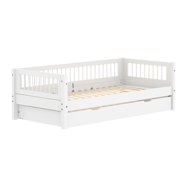 Single Bed with Crossbars, Storage and Safety Rail, 90x200 cm, White