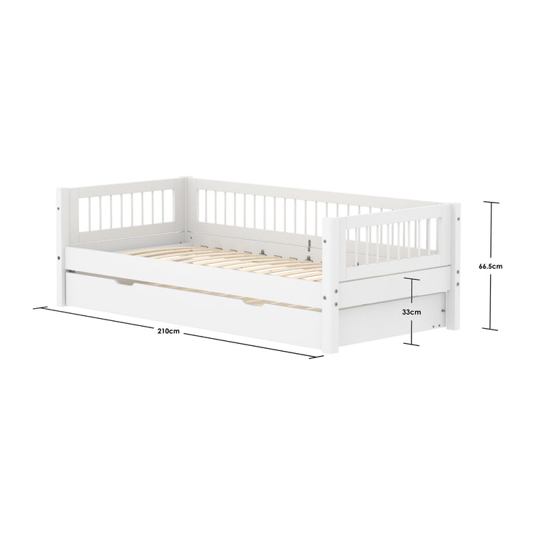 Single Bed with Crossbars, Storage and Safety Rail, 90x200 cm, White