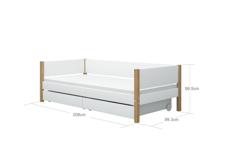 Flexa. Κρεβάτι Nor με συρτάρια - 210εκ - Λευκό/ δρυς