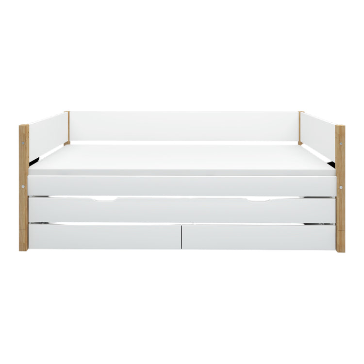 Flexa. White bed with trundle pullout bed - 210cm - White / Oak