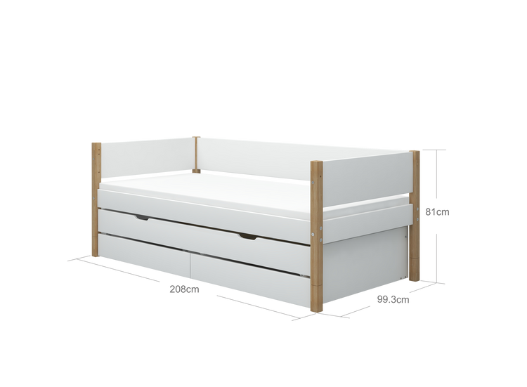 Flexa. White bed with trundle pullout bed - 210cm - White / Oak