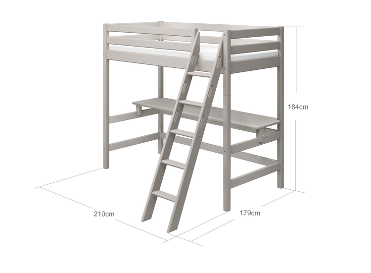 Flexa. Κρεβάτι ψηλό Classic με γραφείο και κεκλιμένη σκάλα - 210εκ - Γκρι ντεκαπέ