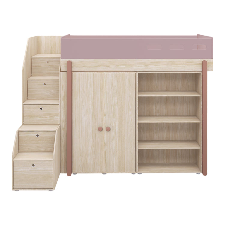 Flexa. Popsicle high bed with staircase and storage - Oak / Cherry