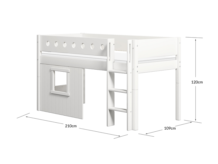 Flexa. Κρεβάτι μεσαίου ύψος White με κάθετη σκάλα και σπιτάκι - 210εκ - Λευκό/ λευκό
