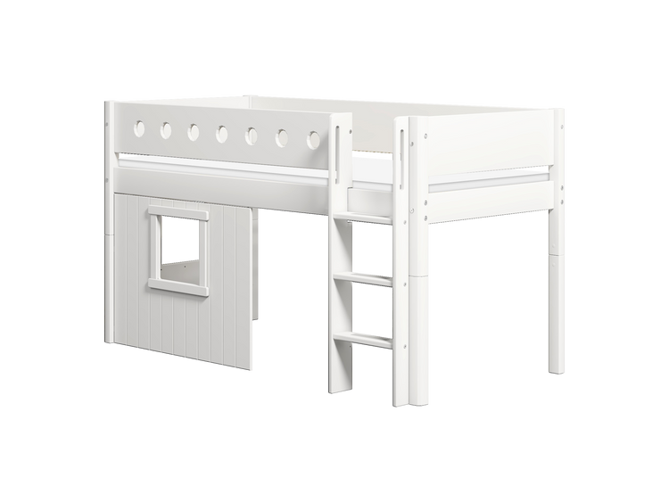 Flexa. Κρεβάτι μεσαίου ύψος White με κάθετη σκάλα και σπιτάκι - 210εκ - Λευκό/ λευκό