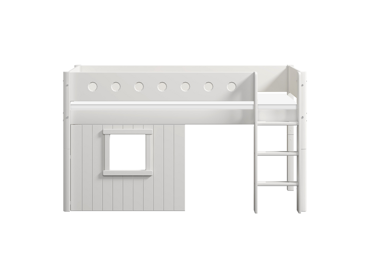 Flexa. White mid-high bed with straight ladder and treehouse bed Fronts - 210cm - White