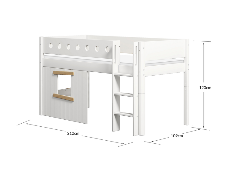 Flexa. Κρεβάτι μεσαίου ύψος White με κάθετη σκάλα και σπιτάκι - 210εκ - Λευκό/ φυσικό