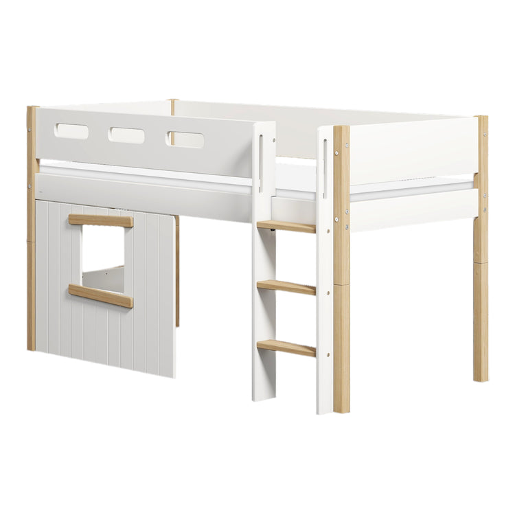 Flexa. Nor mid-high bed with straight ladder and treehouse bed Fronts - 210cm - White / Oak