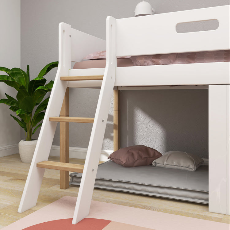 Flexa. Κρεβάτι μεσαίου ύψος Nor με κεκλιμένη σκάλα και σπιτάκι - 210εκ - Λευκό/ δρυς/ δρυς