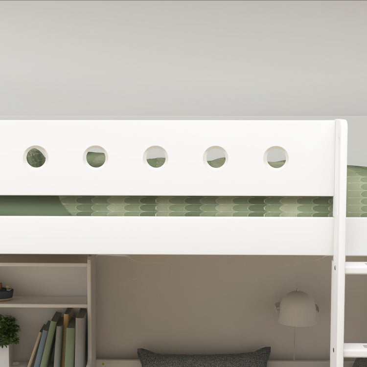 Flexa. White high bed with casa module and straight ladder - 210cm - White