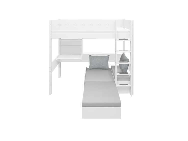 Flexa. White high bed with casa module and straight ladder - 210cm - White