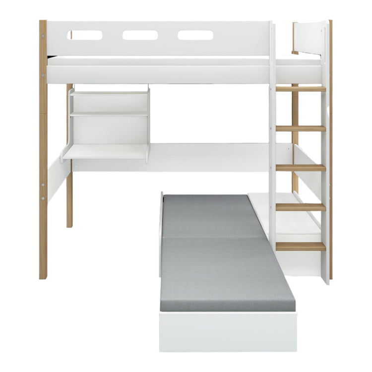 Flexa. Nor high bed with casa module and straight ladder - 210cm - White / Oak