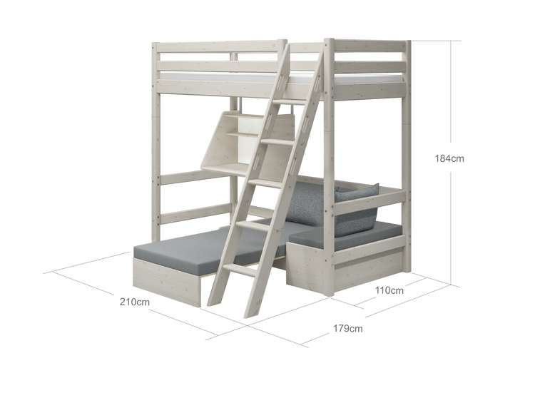 Flexa. Κρεβάτι Casa Classic με γραφείο, πολυθρόνα και κεκλιμένη σκάλα - 210εκ - Λευκό ντεκαπέ
