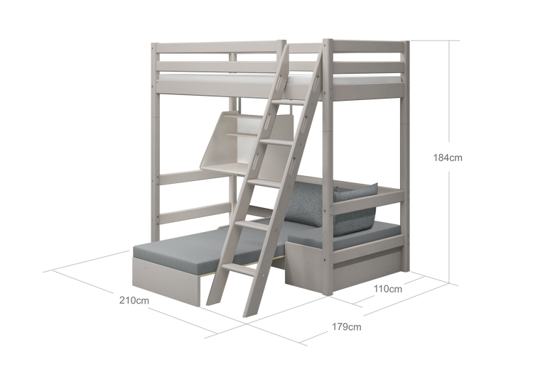 Flexa. Κρεβάτι Casa Classic με γραφείο, πολυθρόνα και κεκλιμένη σκάλα - 210εκ - Γκρι ντεκαπέ