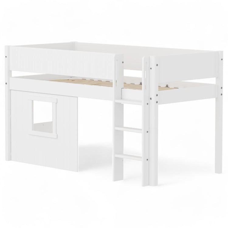 Flexa. Mid sleeper WHITE grooves Str. ladder & Tree hut Wht window