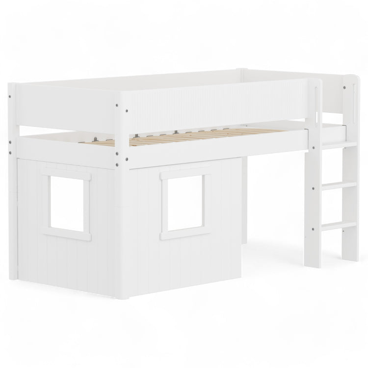 Flexa. Mid sleeper WHITE grooves Str. ladder & Tree hut Wht window