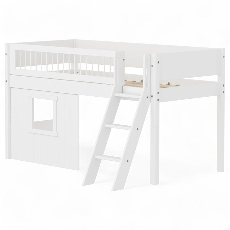 Flexa. Mid sleeper WHITE crossbar Sl. ladder & Tree hut Wht window