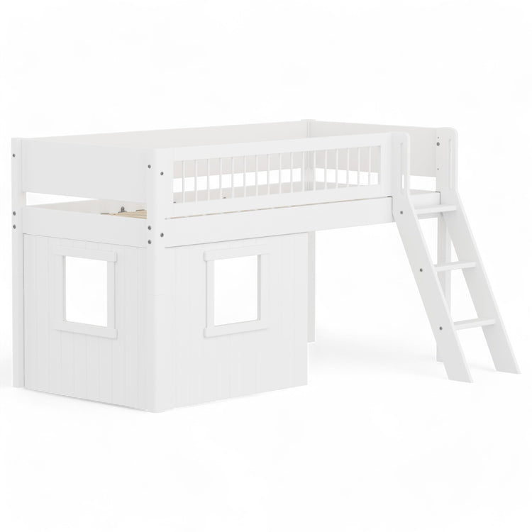 Flexa. Mid sleeper WHITE crossbar Sl. ladder & Tree hut Wht window