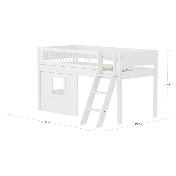 Flexa. Mid sleeper WHITE crossbar Sl. ladder & Tree hut Wht window