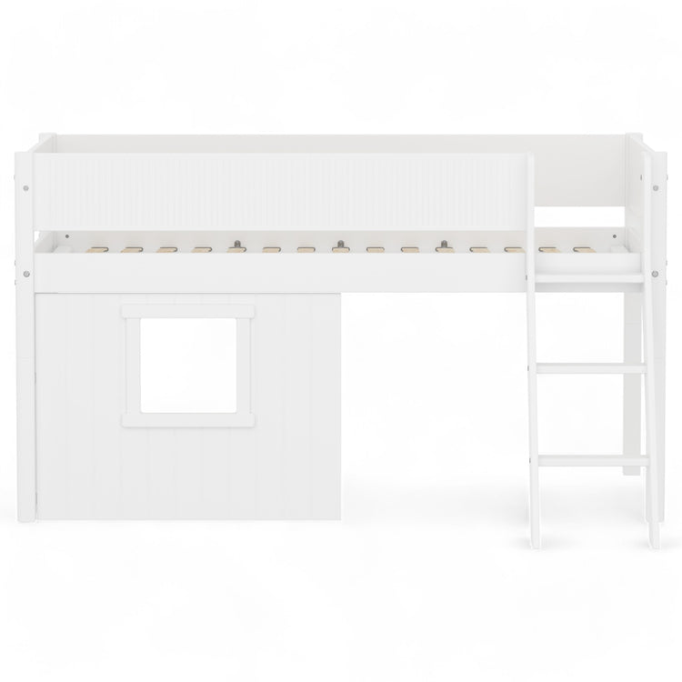 Flexa. Mid sleeper WHITE Grooves Sl. ladder & Tree hut Wht window