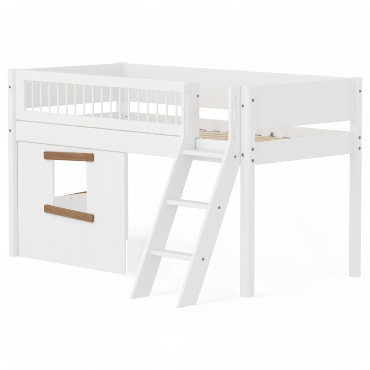 Flexa. Mid sleeper WHITE Crossbars Sl. ladder & Tree hut Oak window