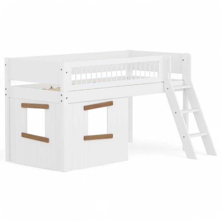 Flexa. Mid sleeper WHITE Crossbars Sl. ladder & Tree hut Oak window