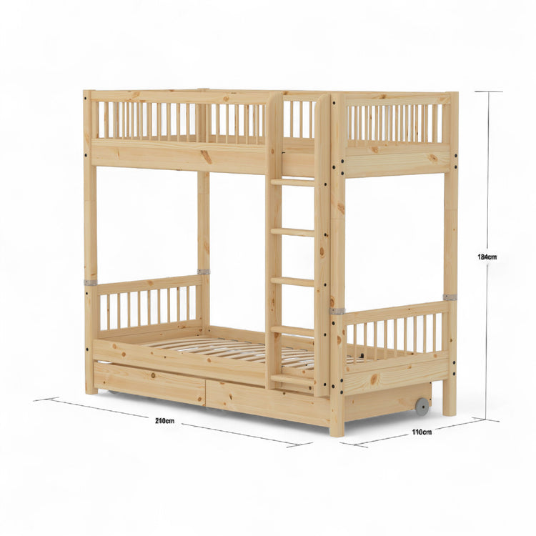 Bunk bed High w. Bars Str. Ladder + Drws. Untr. 200x90
